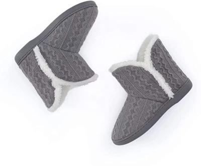 China Flat Ladies Warm Upper Winter Boot Gray Knitted Soft Indoor Slipper For Women Girl for sale