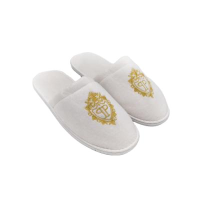 China OEM Disposable Hotel Supply One Time Use Make Customized Logo Coral Velvet Hotel Slippers HCG-236 for sale