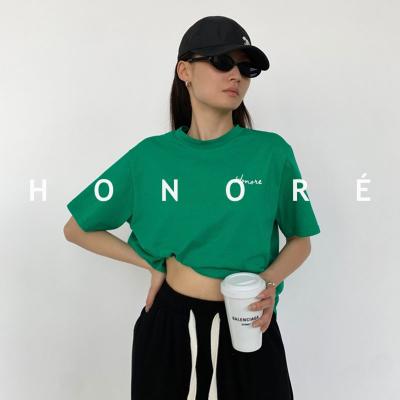 China HONOR-E Soft Custom Wholesale Summer Loose Embroider 100% Cotton T-shirt Personnalised Women for sale