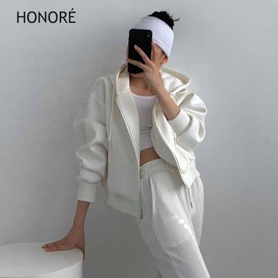 China HONOR-E Long Sleeve Spring Loose Women's Hoodies Soft Sweatshirts Full Zip Hoodie Girls Hoodies for sale