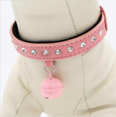 China Pu Leather Puppy Cat Pet Dog Collar Buckle PU Crystal Pendant Viable Cute Dog Neck Strap for sale