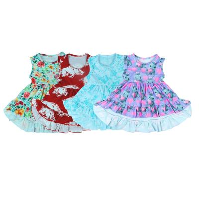 China Anti-wrinkle Baby Costume Designs Ruffle Dress Girl Summer Floral Print Sleeveless Kids Dresses For Girls for sale