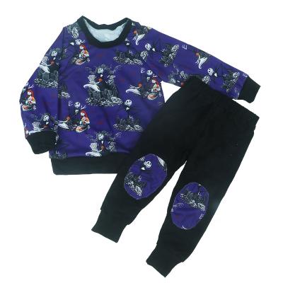 China New Design Casual Boys Clothes Purple Ghost Print Halloween Tops And Pant Sets Costume For Boys Clothing Sets for sale