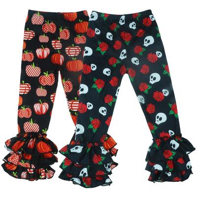 China Wholesale Breathable Kids Clothing 12 Years Girls Halloween Print Autumn Skull Pumpkin Pants Ruffles Panties for sale