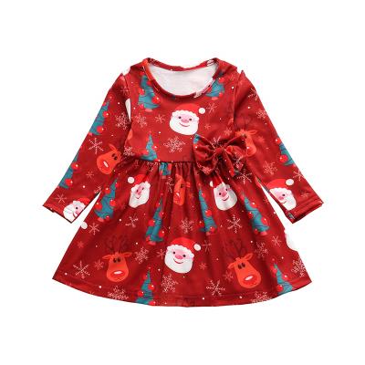 China wholesale Anti-wrinkle Baby Christmas Dress Fashion Santa Prints Fall Winter Dresses Children Holiday Costume for sale