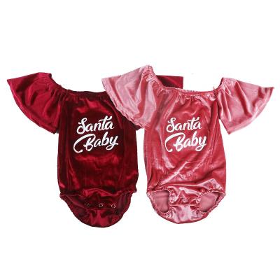 China Red Christmas Rompers Baby Clothes Velvet Baby Rompers Newborn Soft Babies Overalls Red Kids Pilot Sleeve Rompers for sale