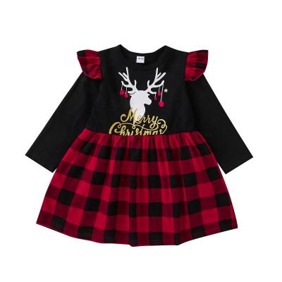 China Washable Christmas Dress Smocked Babies Red Plaid Skirts Full Sleeves Kids Santa Dress for sale