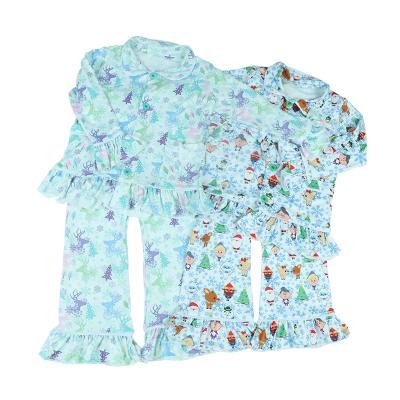 China 2021 Breathable Baby Girl Clothes Christmas Trees Printed Bell Tops and Pants Falls Pajamas Baby Nightgown for sale