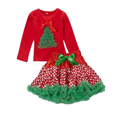 China Sweet Toddler Girls Clothes 3 Years Old Red Ruffle Tops Tulle Tutu Skirts 2pcs Sets Christmas Xmas Girl Costume for sale