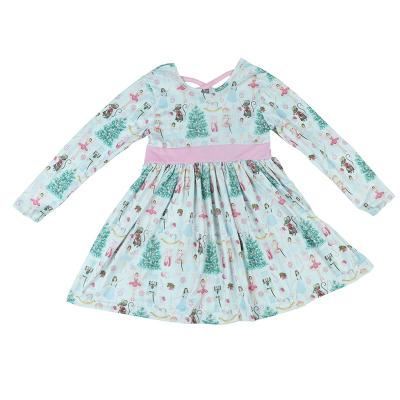 China Washable Cute Falling Baby Long Sleeve Skirt 0-6 Years Baby Toddler Christmas Print Dancer Dress Light Pink Dress for sale