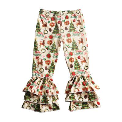 China Anti-wrinkle design ruffle girls pants kids formal Christmas bell pants latest girl fashion pants new print trousers for sale