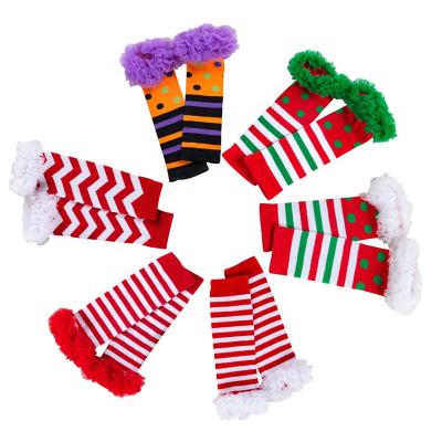 China Wholesale Red White Rainbow Leg Warmers Girls Christmas Stripe Leg Warmers Breathable Cute Baby Leg Warmers for sale