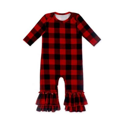 China Cotton boutique winter baby clothes long sleeve toddler girls Christmas rompers overalls soft red plaid rompers for sale