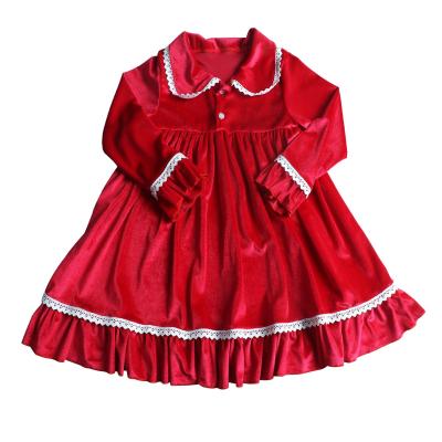 China Anti-wrinkle Christmas Girls Nightgowns Red Velvet Long Sleeves Dress Baby's Sleepwear Long Nightgown For Night for sale