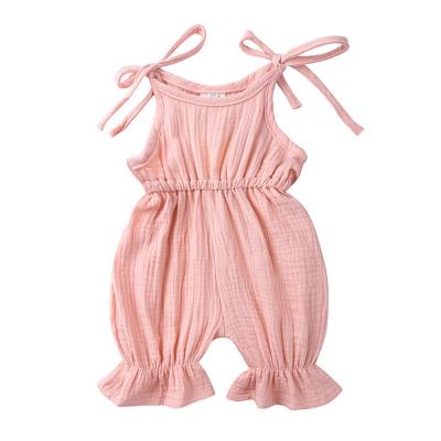 China Anti-pilling lace-up soft baby romper solid color baby overalls 0-3M summer baby romper 0-4 years for sale