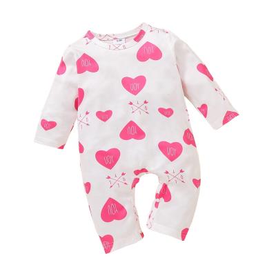 China 100% organic cotton infant baby jumpsuit for valentines clothes heart prints baby boy romper kids romper one piece long sleeves for sale