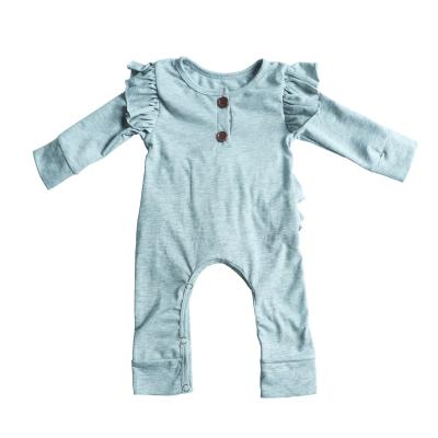 China 100% Cotton Baby Drop Romper Child Clothing Jumpsuit Organic Cheap Pure Gray Long Sleeves Romper Newborn Costume Romper for sale