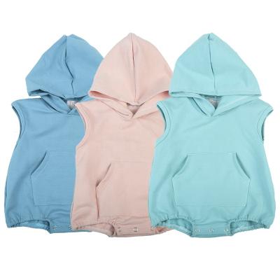 China Breathable Sweatshirt Knit Cotton Hooded Romper Baby Winter Jumpsuits Toddler Bodysuits Thicker Custom Organic Fabric Sleeveless Baby Romper for sale