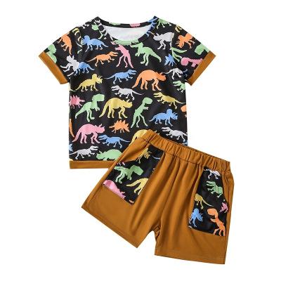 China 2022 Casual Baby Boy Clothing Sets Short Sleeve Toddler Boy Dinosaur Outfits Kid Summer Suits T-shirt Shorts And Sleeve Pouch for sale