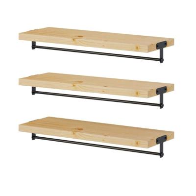 China Best Selling Home Solid Wood Wall Mounted Floating Shelves Decoration .Office Shelf Wood Shelves With Towel Rack for sale