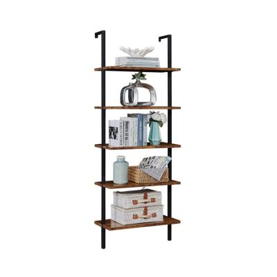 China Best Selling Home Decoration .Office Display Ladder Wooden Shelf 5 Tier Wood Wall Mounted Bookshelf for sale