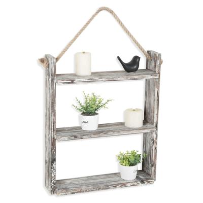 China Multifunctional Home Decor (Other) Rustic Style Adjustable Whitewash Country Best Selling 3 Tier Wooden Hanging Shelf for sale