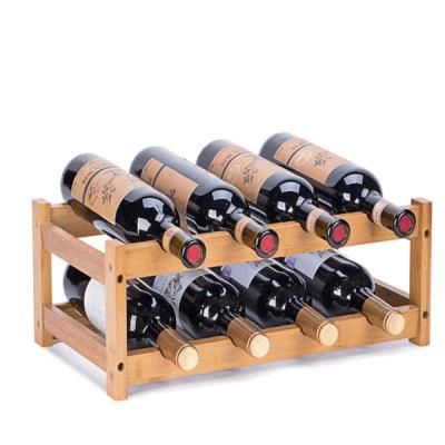 China Sustainable Fresh Natural Bamboo Texture Farmhouse Style Economic Practical 8 Bottles Show Storage Best Selling Wine Rack Wood for sale