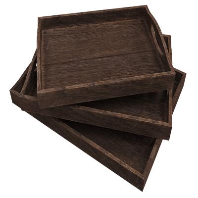 China Hot Selling Wooden Coffee Table Eco-Friendly Handmade Decor Serving Nesting Vintage Wooden Stool Tray Set of 3 for sale