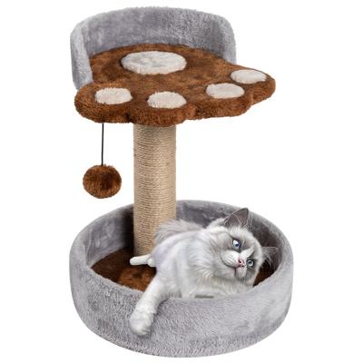 China Sustainable Luxury Wooden Cat Climbing Scratching Toy Solid Pet Furniture Small Cat Tree House for sale