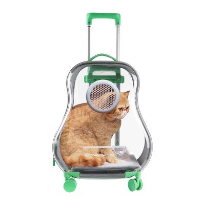 China Transparent Pet Capsule Trolley Cart Bag Viable Transparent Luggage Crate Carrier Bag With Trolley Wheels For Cat Dog Travel Hiking Outdoor for sale