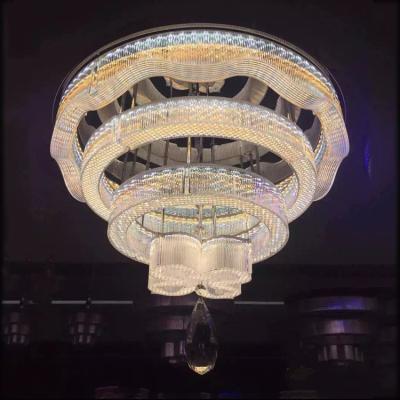 China Modern Custom Multi Layer Gold Crystal Chandelier Fancy Project Lighting Luxury Hotel Glass Pendant Light Hanging Home Decor for sale