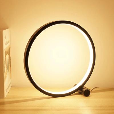 China Modern Ready to Ship Circle Bedside Table Lamp Desk Lamp with Touch Shine Dimmable 25cm Circular Lamp for Bedroom Living Room for sale