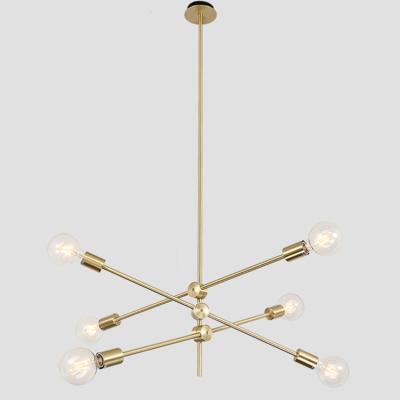 China Modern Sputnik Chandelier 6 Bulbs Modern Rod Suspension Pendant Light Adjustable Arms Flush Mount Ceiling Lamp for sale