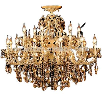 China Large Modern Custom Decoration K9 Amber Crystal Candle Luxury Project Restaurant Lobby Chandelier for sale