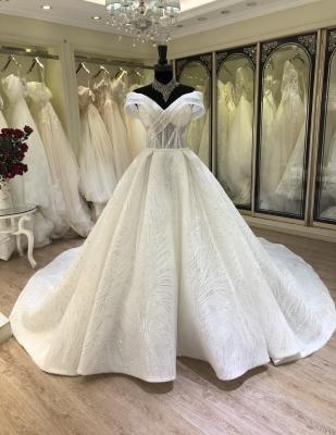 China 2021 Breathable Off The Shoulder Ball Gown Turkish Wedding Dresses Bling Bridal Dress for sale