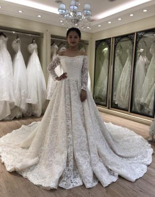 China Alibaba Lace Wedding Dress Breathable Bridal Gown 2021 Long Sleeve Off Shoulder for sale