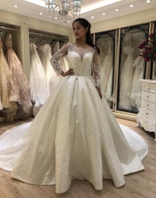 China 2021 Breathable Fashion Elegant Bling Sweetheart Wedding Dresses With Long Sleeves for sale