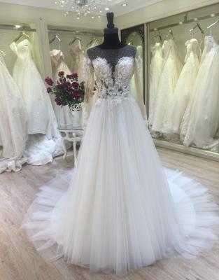 China 2021 Breathable Tulle Long Sleeve A Line Vestidos De Novia Wedding Dresses Soft For Girl for sale