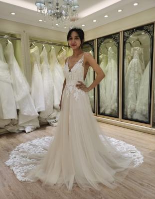 China 2021 Deep V neckline wedding dress backless sexy breathable A line wedding party dress for sale