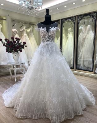 China 2021 High Quality Anti-Static A Line Short Sleeve Feather Dress For Wedding Chimes Beaded for sale