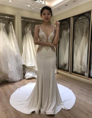 China Beaded Breathable Handmade Crystal Diamond See Sexy Mermaid Wedding Dress 2021 for sale