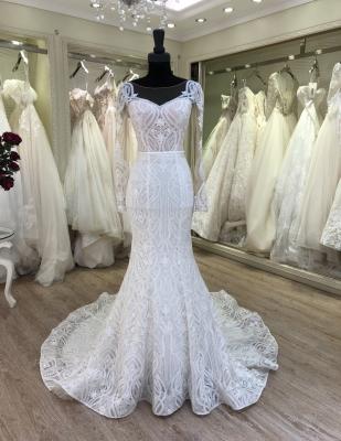 China 2021 Lace Appliqued Long Sleeve Zipper Breathable Mermaid Wedding Guest Dress for sale