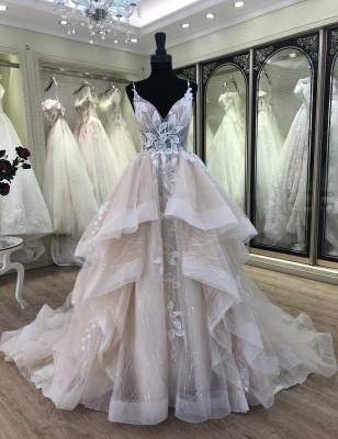 China 2022 breathable vestidos de noiva high quality ruffles spaghetti strap wedding dresses ball gowns for women for sale