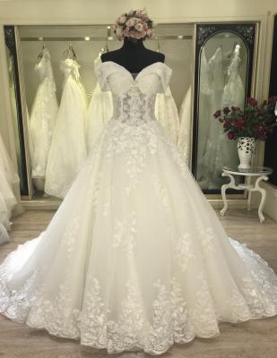 China 2021 anti static new style off shoulder plus size lace wedding dress for guest for sale