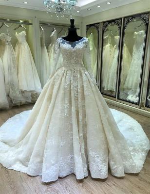 China 2021 Breathable Long Sleeve Chapel Train Luxury Wedding Dress Women Bridal Gown for sale