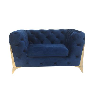 China (Other) Chesterfield Navy Blue Velvet Sofa Living Room Single Sofa Adjustable Ornate Chair With Gold Leg for sale