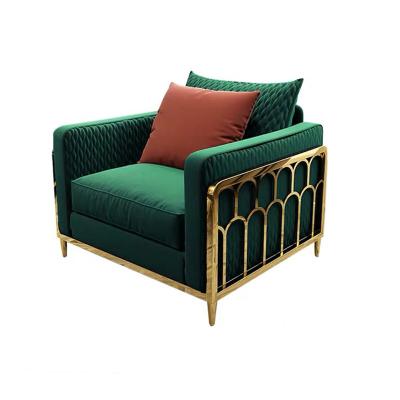 China Modern Leg Frame Hotel Lobby Velvet Fabric Gold Colored Leisure Antique Living Spa Sofa Chair for sale