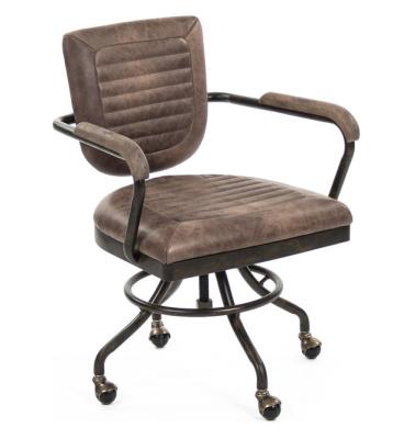 China Convertible rustic black leather desk chairs with metal frame and wheels for sale