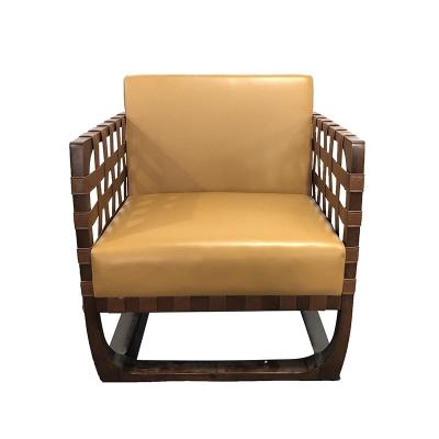 China Garden Adjustable Club Design (Other) Italian Hotel Bespoke Birch Wood Frame Genuine Leather Woven Outdoor Leg Chairs for sale