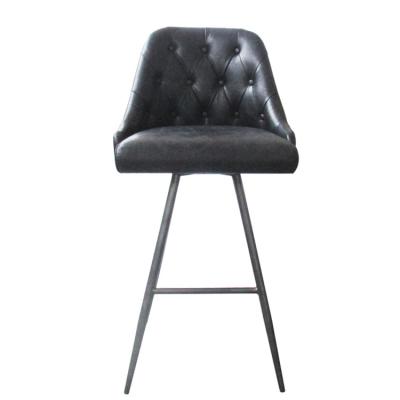 China Modern Bespoke Black Leather Bar Chair With Iron Color Use In Club Dining Room Lobby for sale